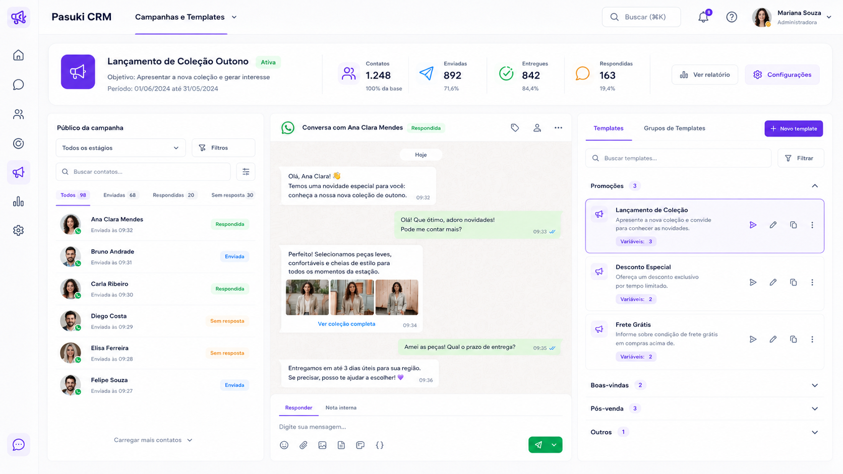Campanhas e templates do CRM WhatsApp